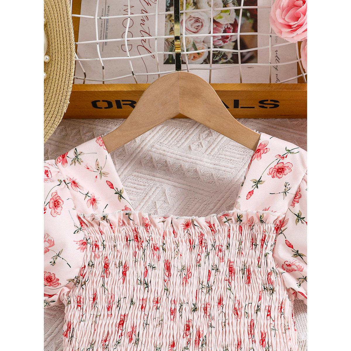 Take Two Girls Pink Floral Print Puff Sleeve Dress-girls-clothing-dressesandjumpsuits-image-3