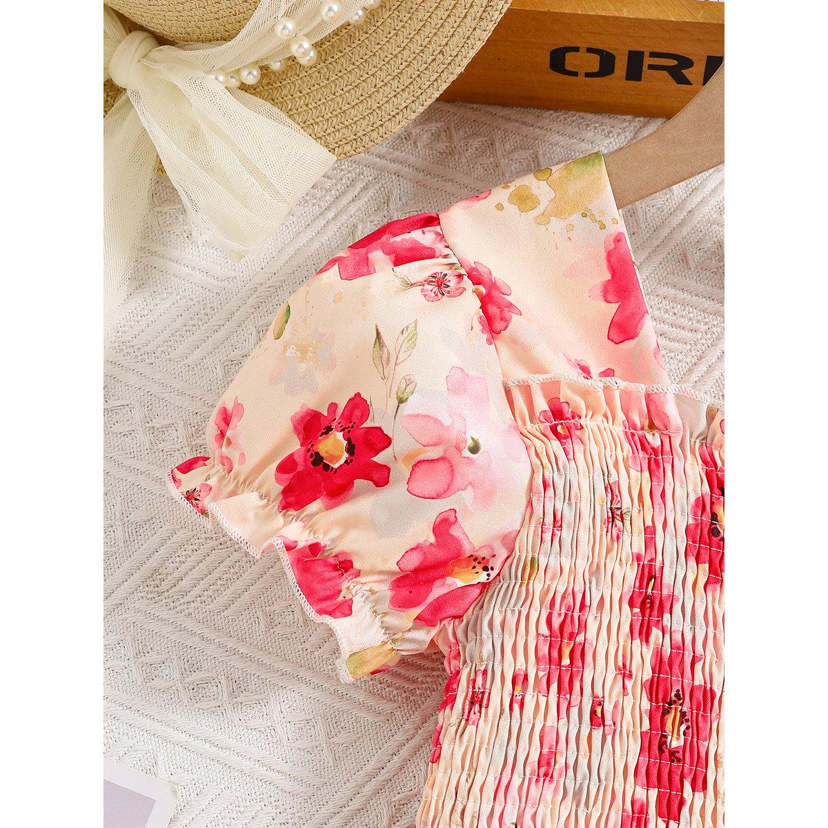 Take Two Girls Peach Floral Print Puff Sleeve Dress-girls-clothing-dressesandjumpsuits-image-4
