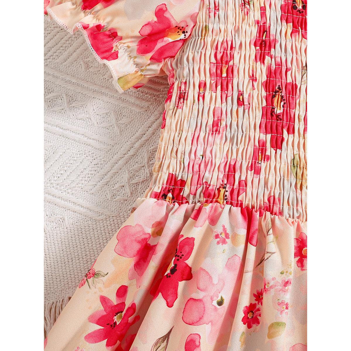 Take Two Girls Peach Floral Print Puff Sleeve Dress-girls-clothing-dressesandjumpsuits-image-5