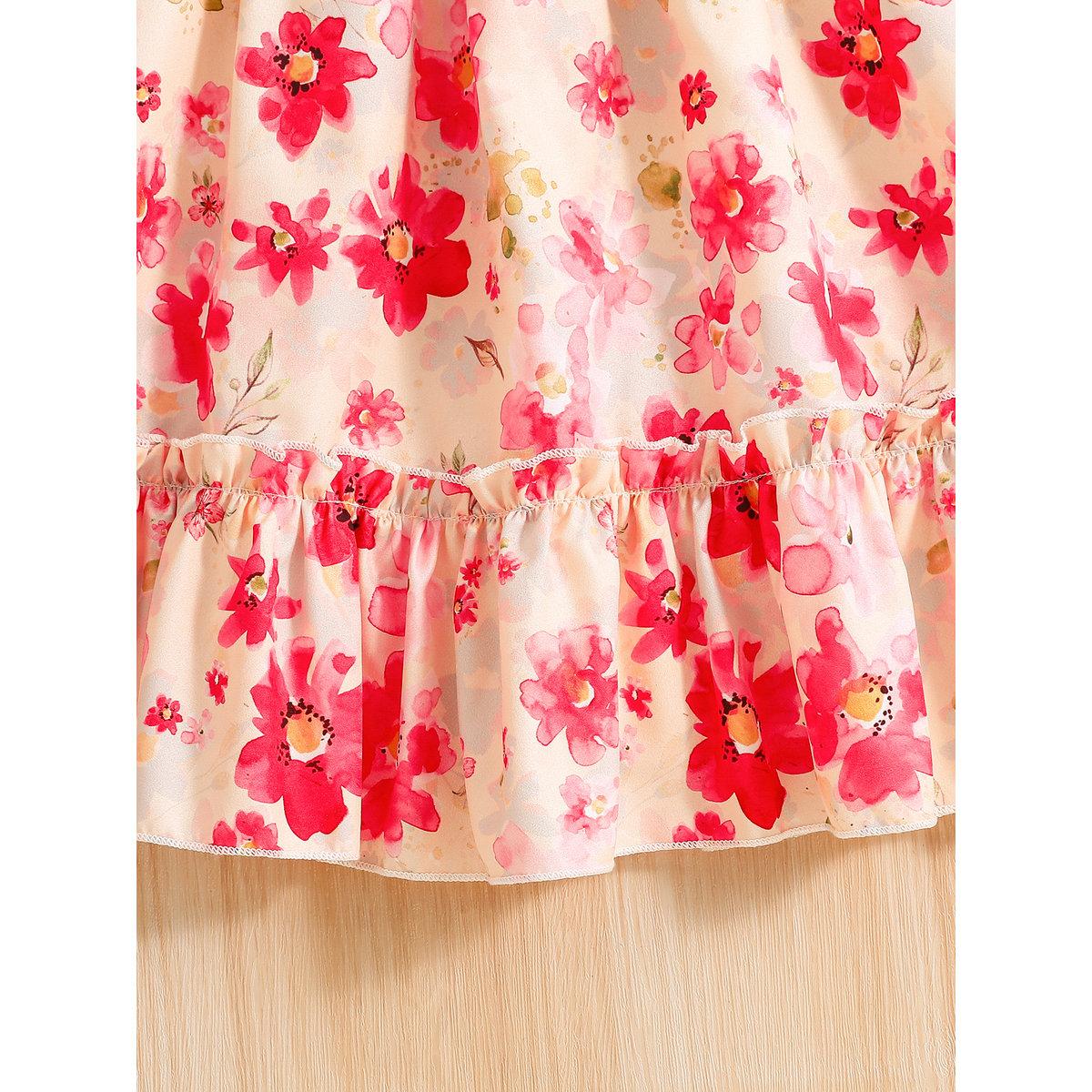 Take Two Girls Peach Floral Print Puff Sleeve Dress-girls-clothing-dressesandjumpsuits-image-6