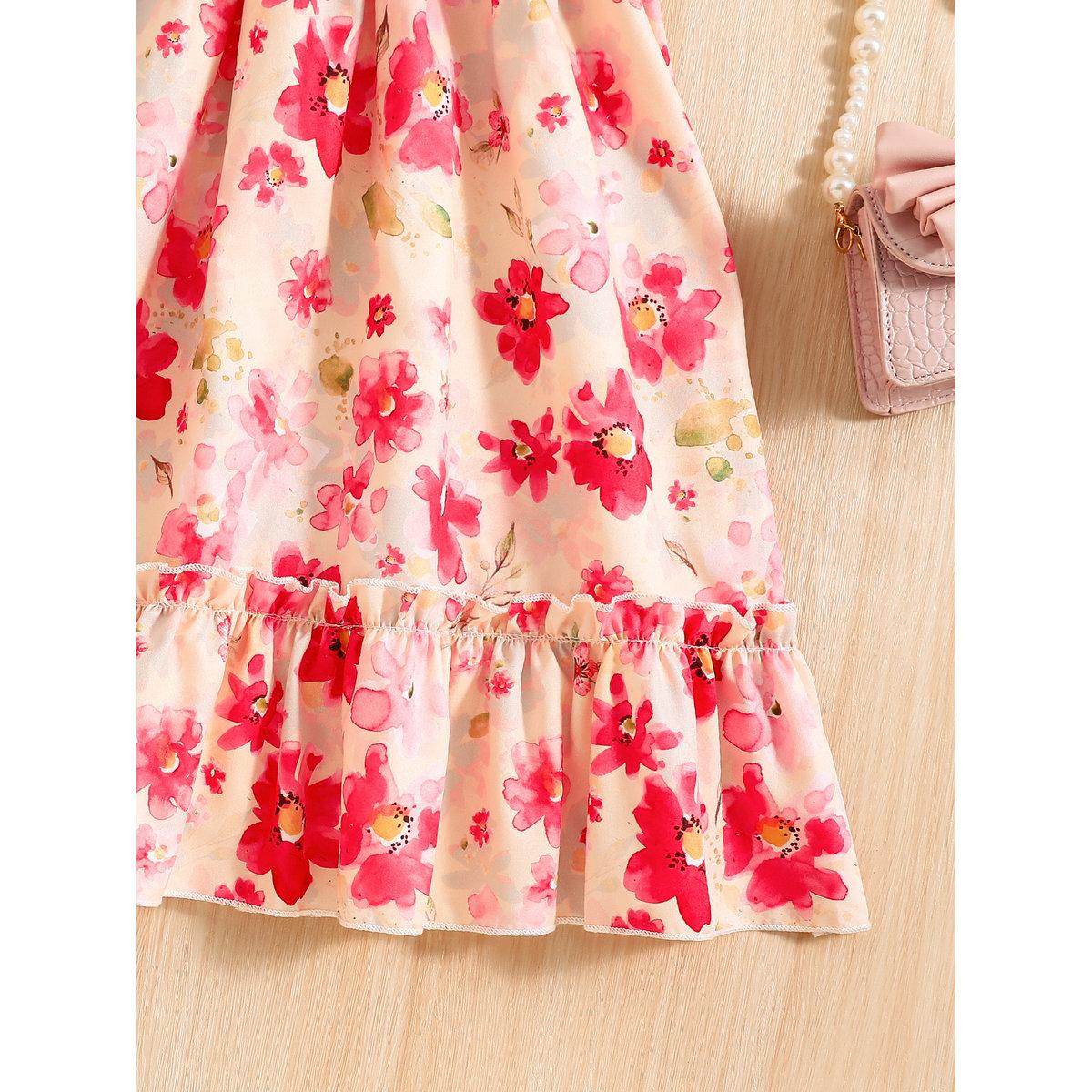 Take Two Girls Peach Floral Print Puff Sleeve Dress-girls-clothing-dressesandjumpsuits-image-7