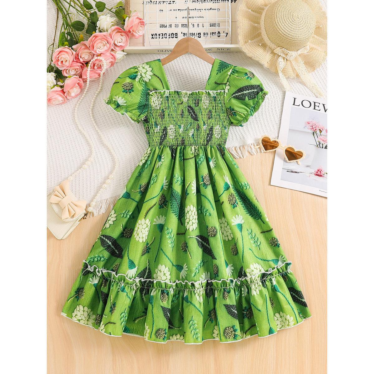 Take Two Girls Green Floral Print Puff Sleeve Dress-girls-clothing-dressesandjumpsuits-image-2