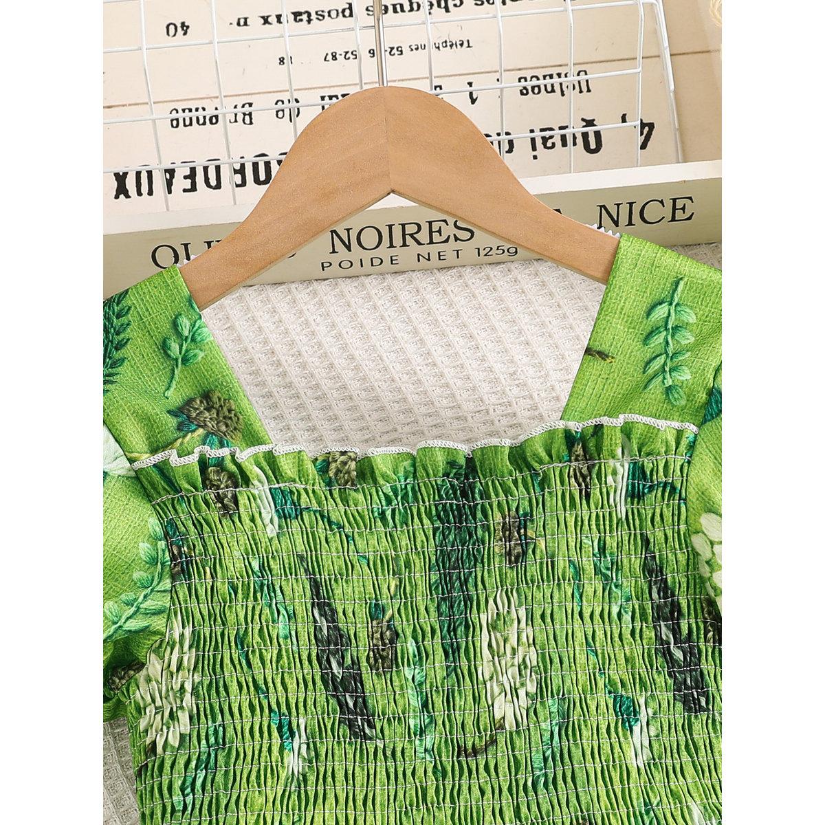 Take Two Girls Green Floral Print Puff Sleeve Dress-girls-clothing-dressesandjumpsuits-image-3