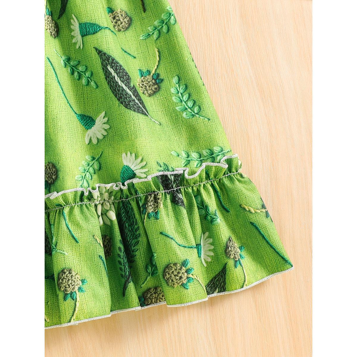 Take Two Girls Green Floral Print Puff Sleeve Dress-girls-clothing-dressesandjumpsuits-image-6