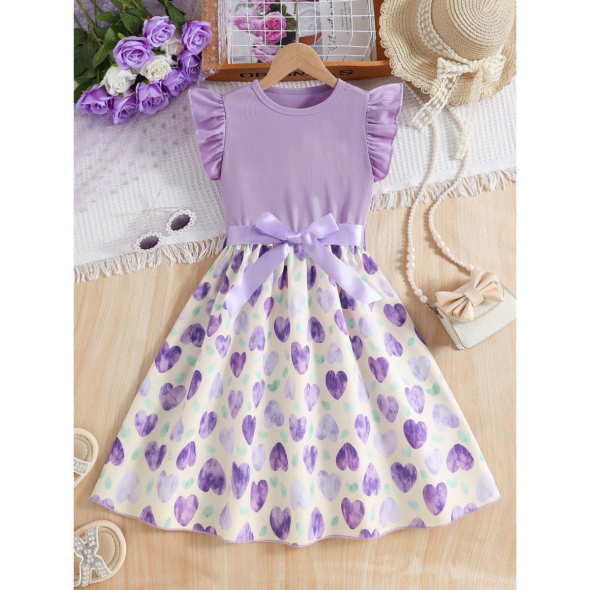 Take Two Girls Heart Print Bow Detail Dress-girls-clothing-dressesandjumpsuits-image-1