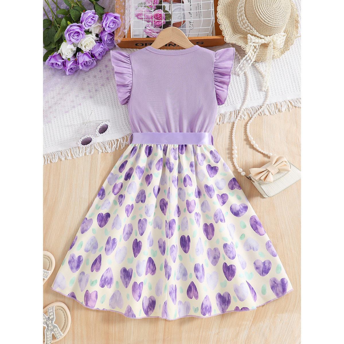 Take Two Girls Heart Print Bow Detail Dress-girls-clothing-dressesandjumpsuits-image-2