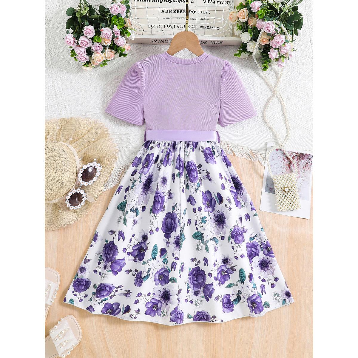 Take Two Girls Floral Print Bow Detail Dress-girls-clothing-dressesandjumpsuits-image-2