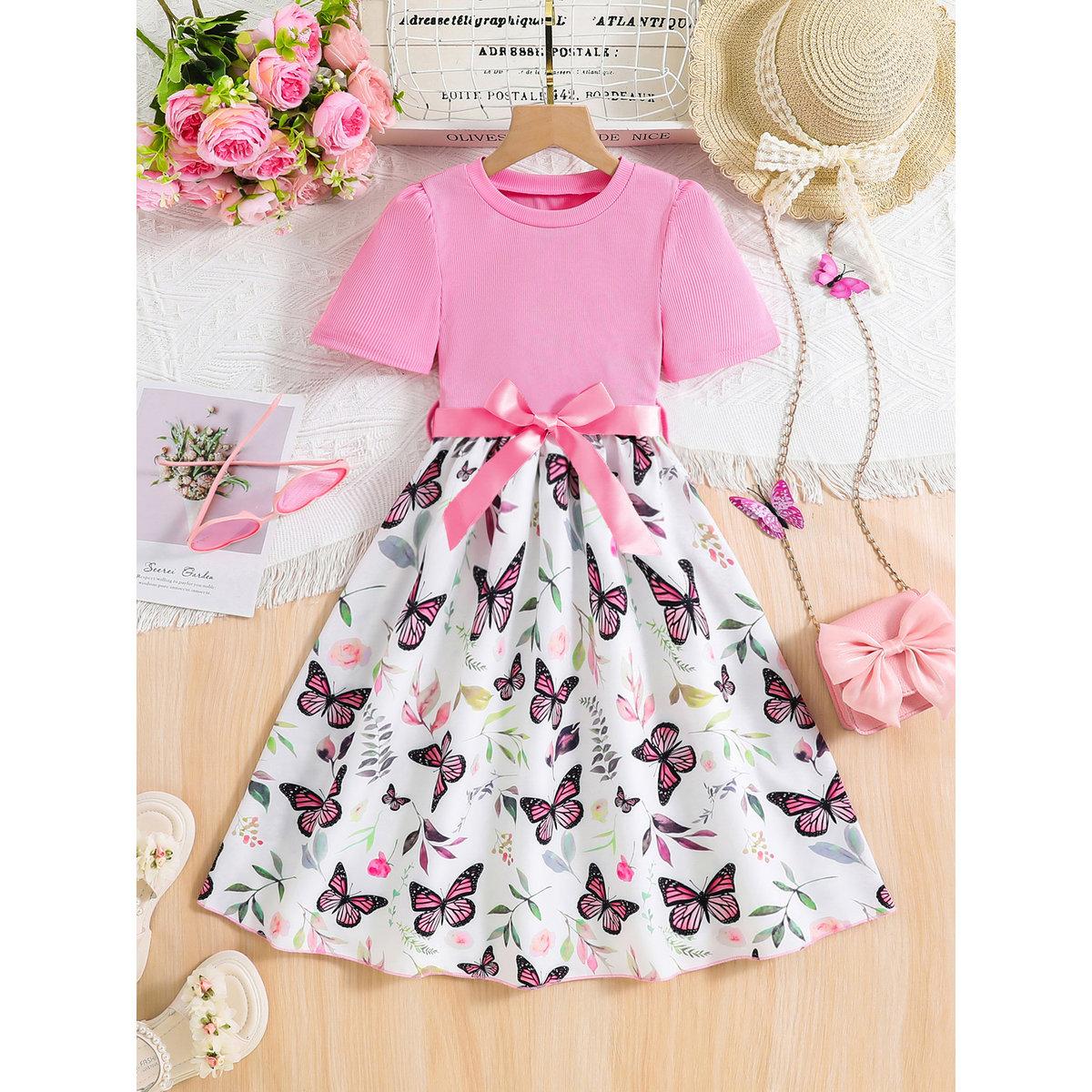 Take Two Girls Butterfly Print Bow Detail Dress-girls-clothing-dressesandjumpsuits-image-1