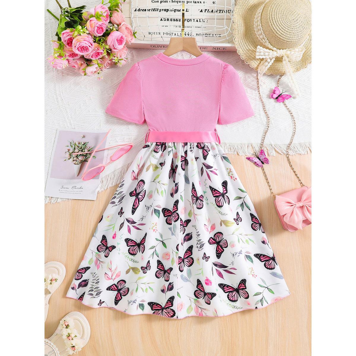 Take Two Girls Butterfly Print Bow Detail Dress-girls-clothing-dressesandjumpsuits-image-2