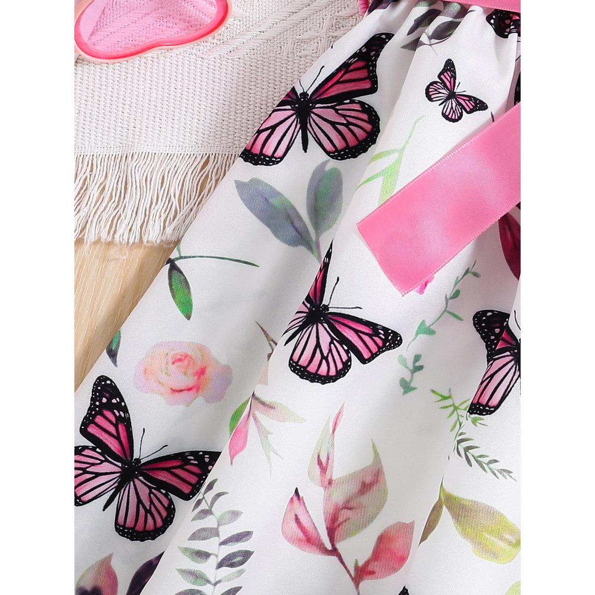 Take Two Girls Butterfly Print Bow Detail Dress-girls-clothing-dressesandjumpsuits-image-5