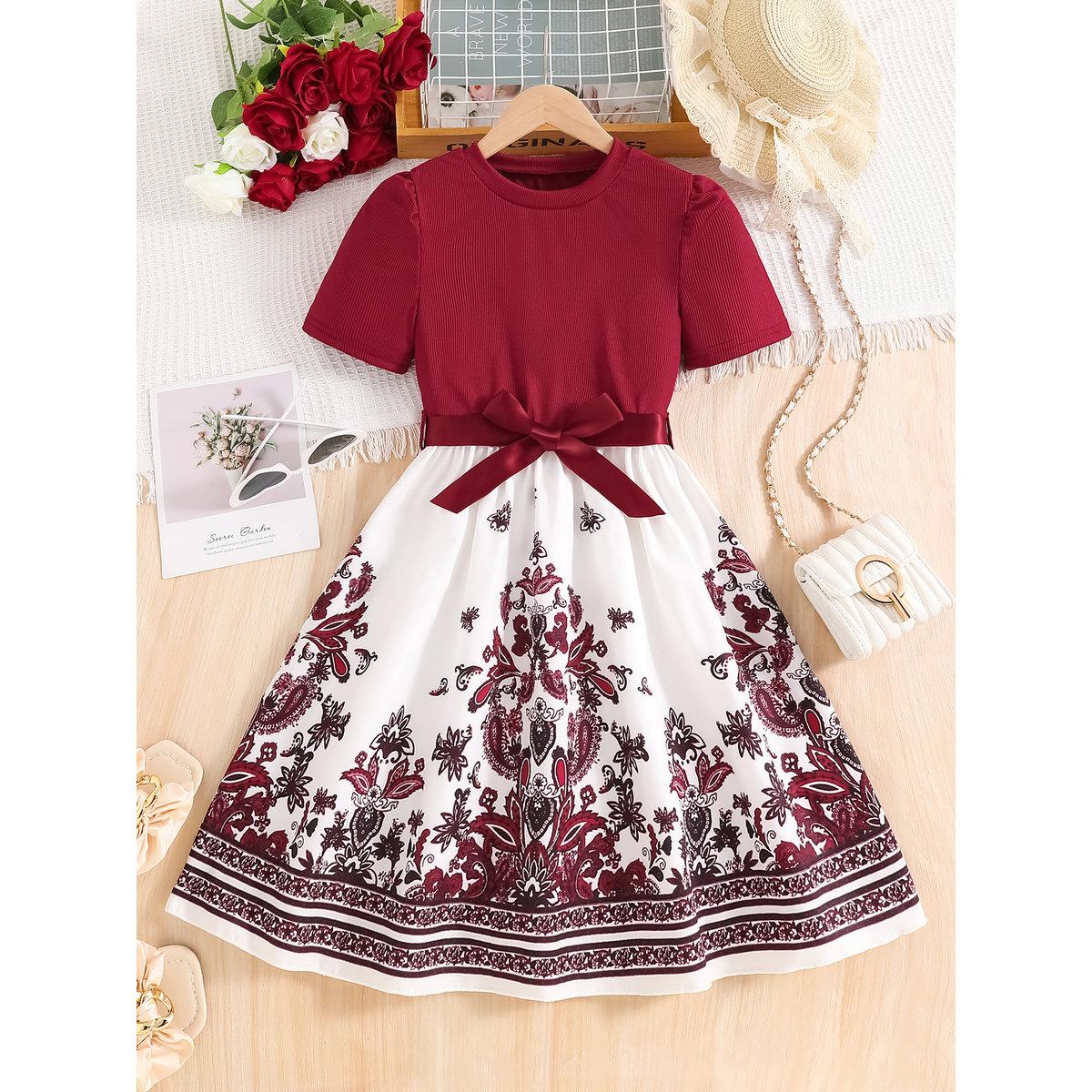 فستان بطبعة بيزلي وتفاصيل فيونكة-girls-clothing-dressesandjumpsuits-image-1
