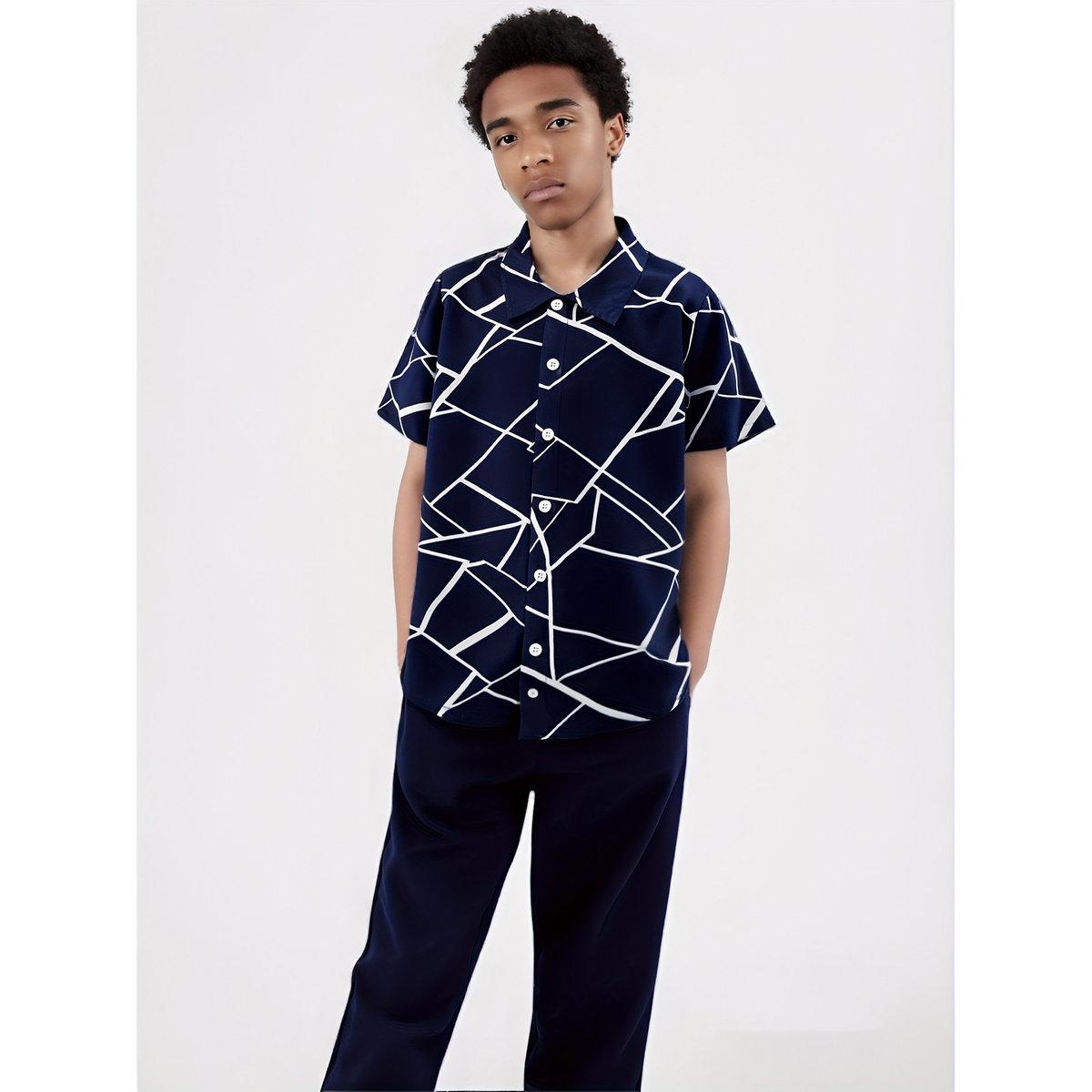 Take Two Teen Printed Button Front Shirt and Pants Set-boys-clothing-setsandcoords-image-1
