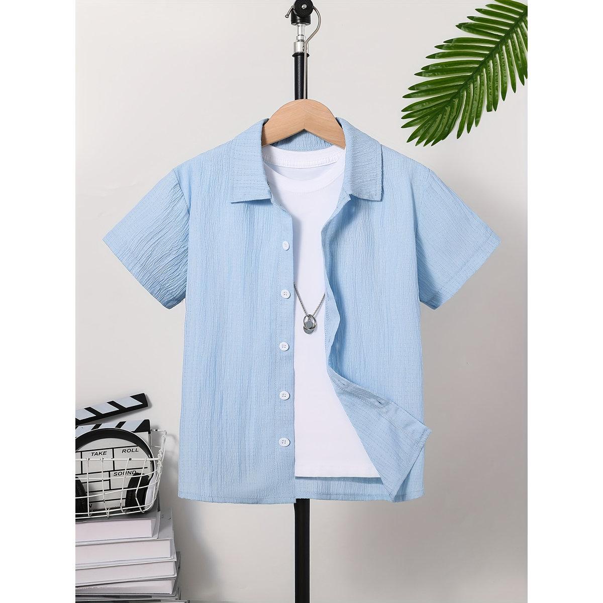 Take Two Teen Blue Textured Button Front Shirt-boys-clothing-shirts-image-1