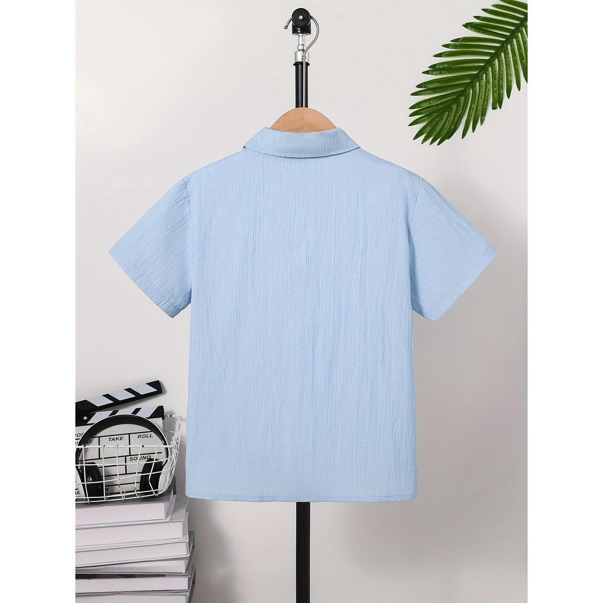 Take Two Teen Blue Textured Button Front Shirt-boys-clothing-shirts-image-2