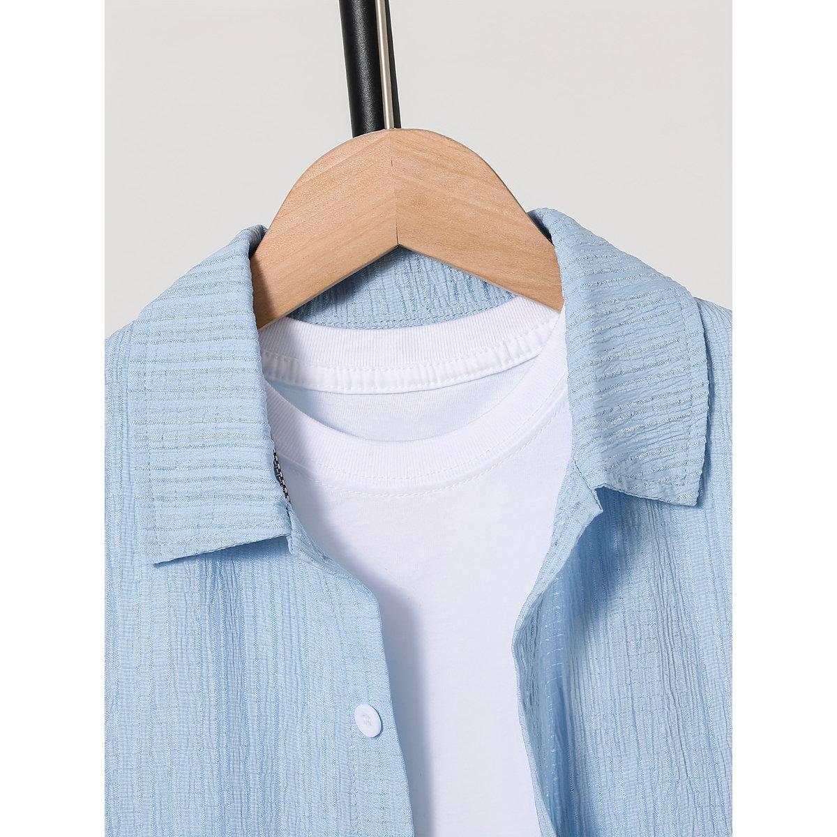 Take Two Teen Blue Textured Button Front Shirt-boys-clothing-shirts-image-3