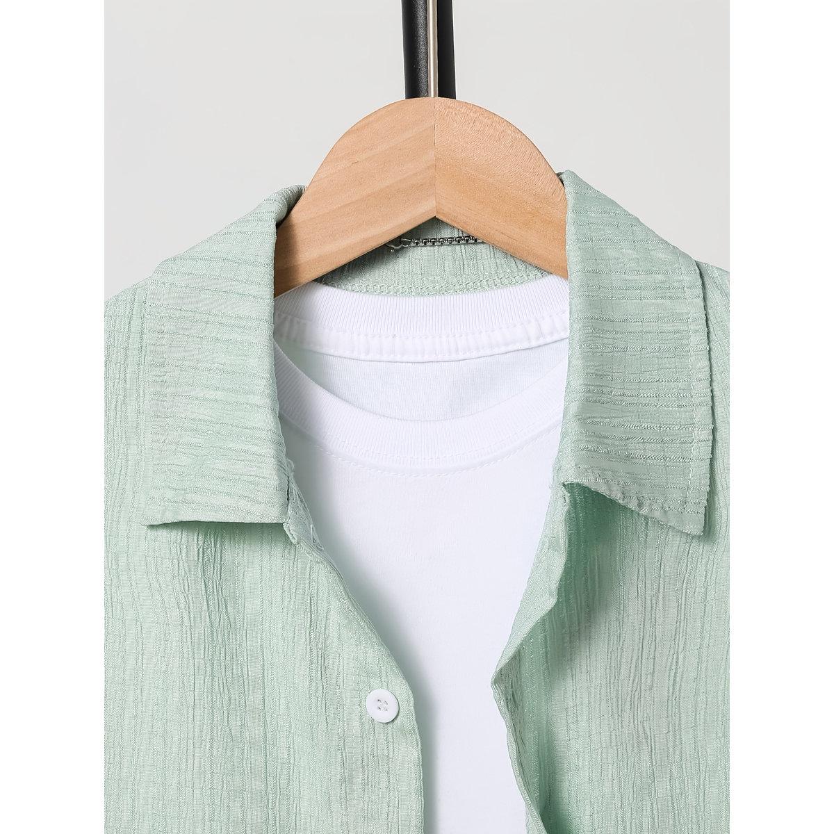 Take Two Teen Green Textured Button Front Shirt-boys-clothing-shirts-image-3