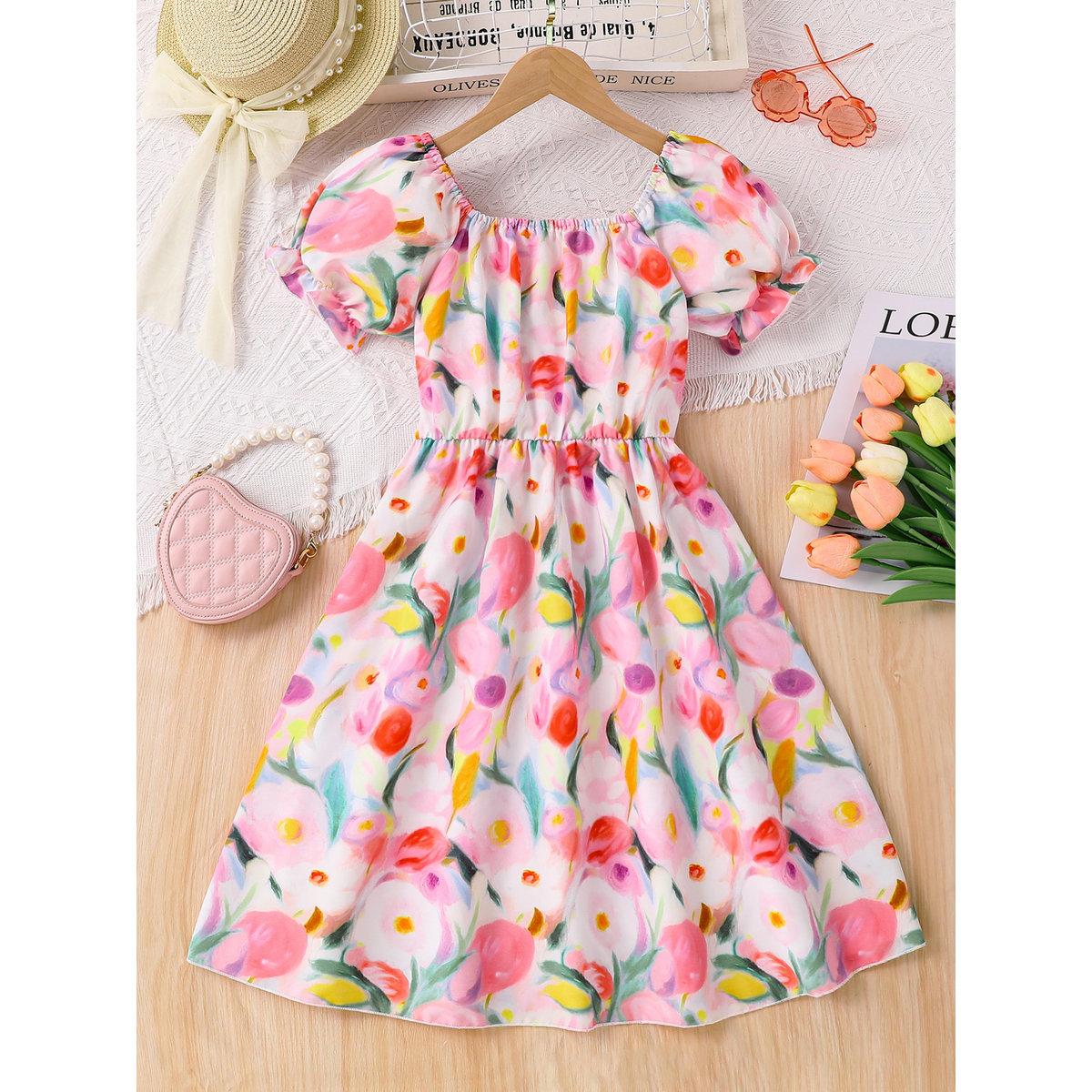 Take Two Girls Floral Square Neck Casual Dress-girls-clothing-dressesandjumpsuits-image-1