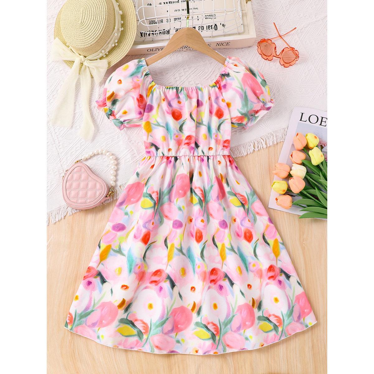 Take Two Girls Floral Square Neck Casual Dress-girls-clothing-dressesandjumpsuits-image-2