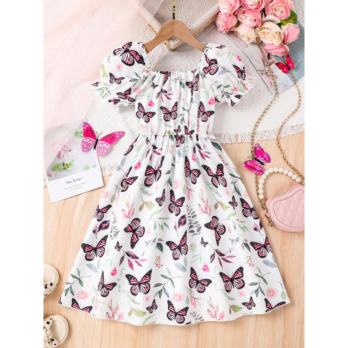 Take Two Girls Butterfly Print Puff Sleeve A-line Dress-girls-clothing-dressesandjumpsuits-image-1