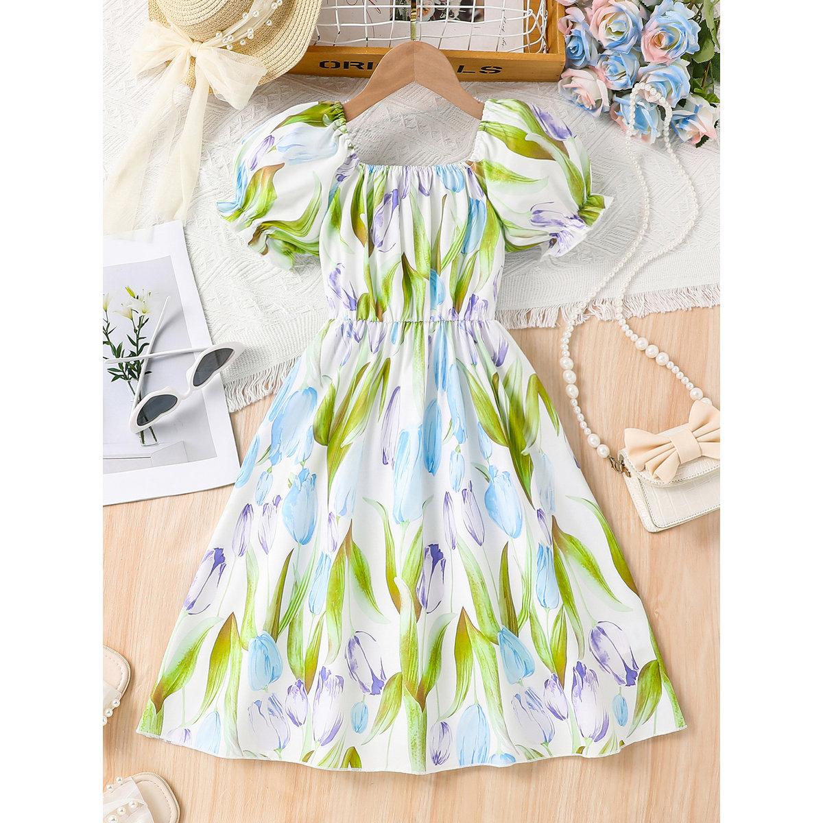 فستان بطبعة تيوليب وأكمام منفوخة-girls-clothing-dressesandjumpsuits-image-1