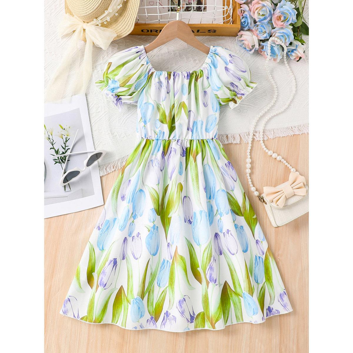فستان بطبعة تيوليب وأكمام منفوخة-girls-clothing-dressesandjumpsuits-image-2