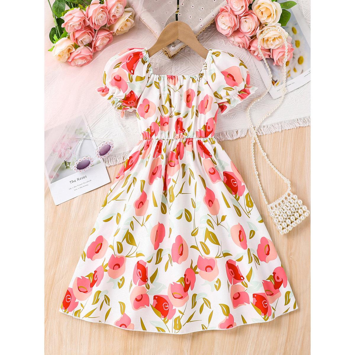 Take Two Girls Rose Print Puff Sleeve Dress-girls-clothing-dressesandjumpsuits-image-2