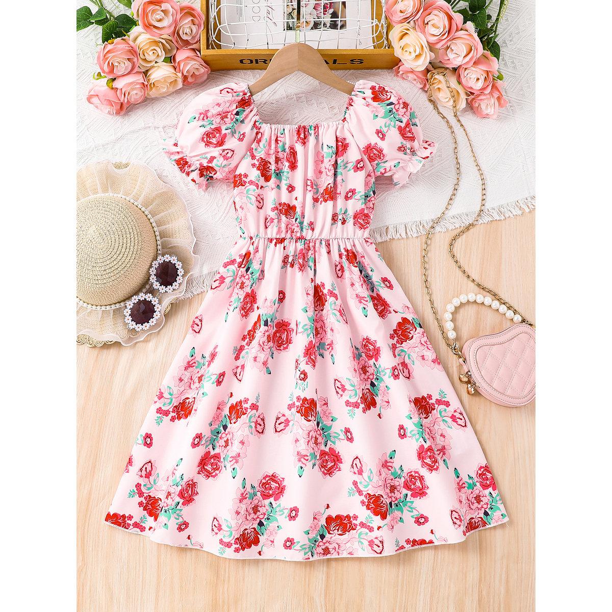 Take Two Pink Floral Puff Sleeves A-Line Dress-girls-clothing-dressesandjumpsuits-image-1