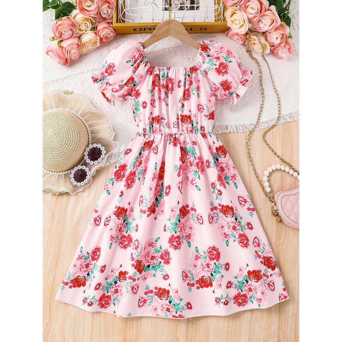 Take Two Pink Floral Puff Sleeves A-Line Dress-girls-clothing-dressesandjumpsuits-image-2