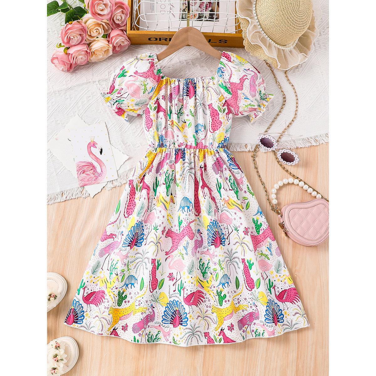 فستان بطبعة جرافيك وياقة مربعة-girls-clothing-dressesandjumpsuits-image-1