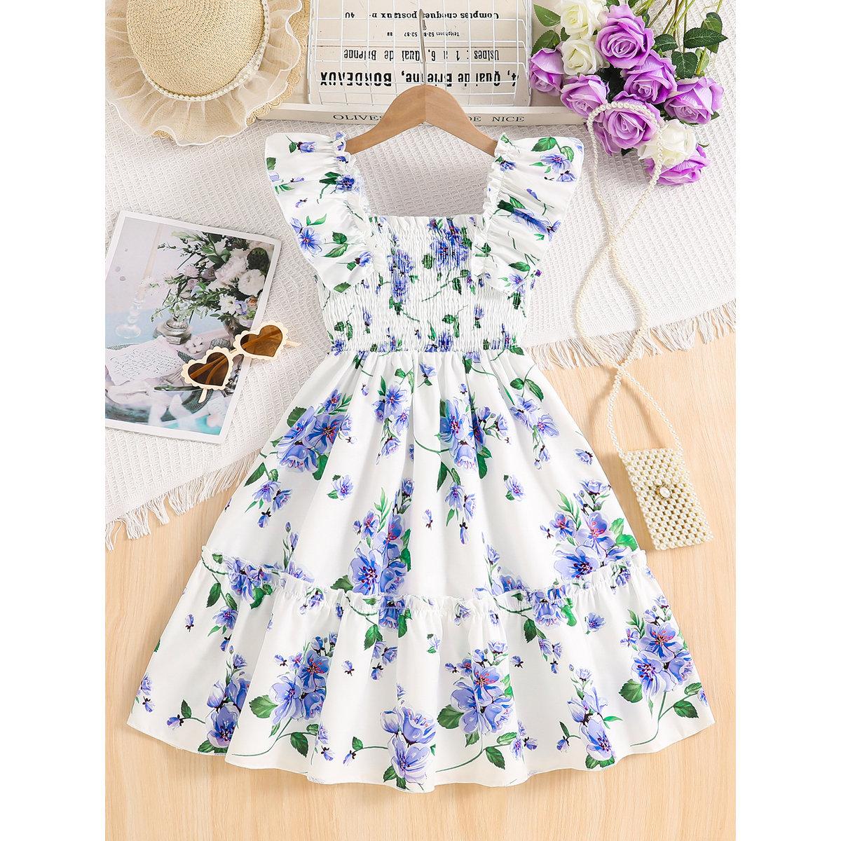 فستان بطبعة زهور وأكمام كشكش-girls-clothing-dressesandjumpsuits-image-2