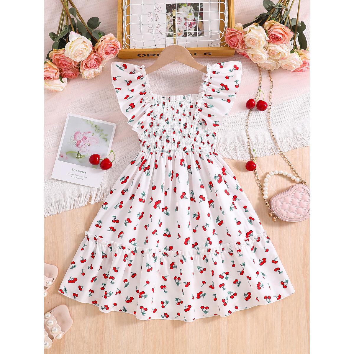Take Two Girls Cherry Print Ruffled Sleeve Dress-girls-clothing-dressesandjumpsuits-image-1