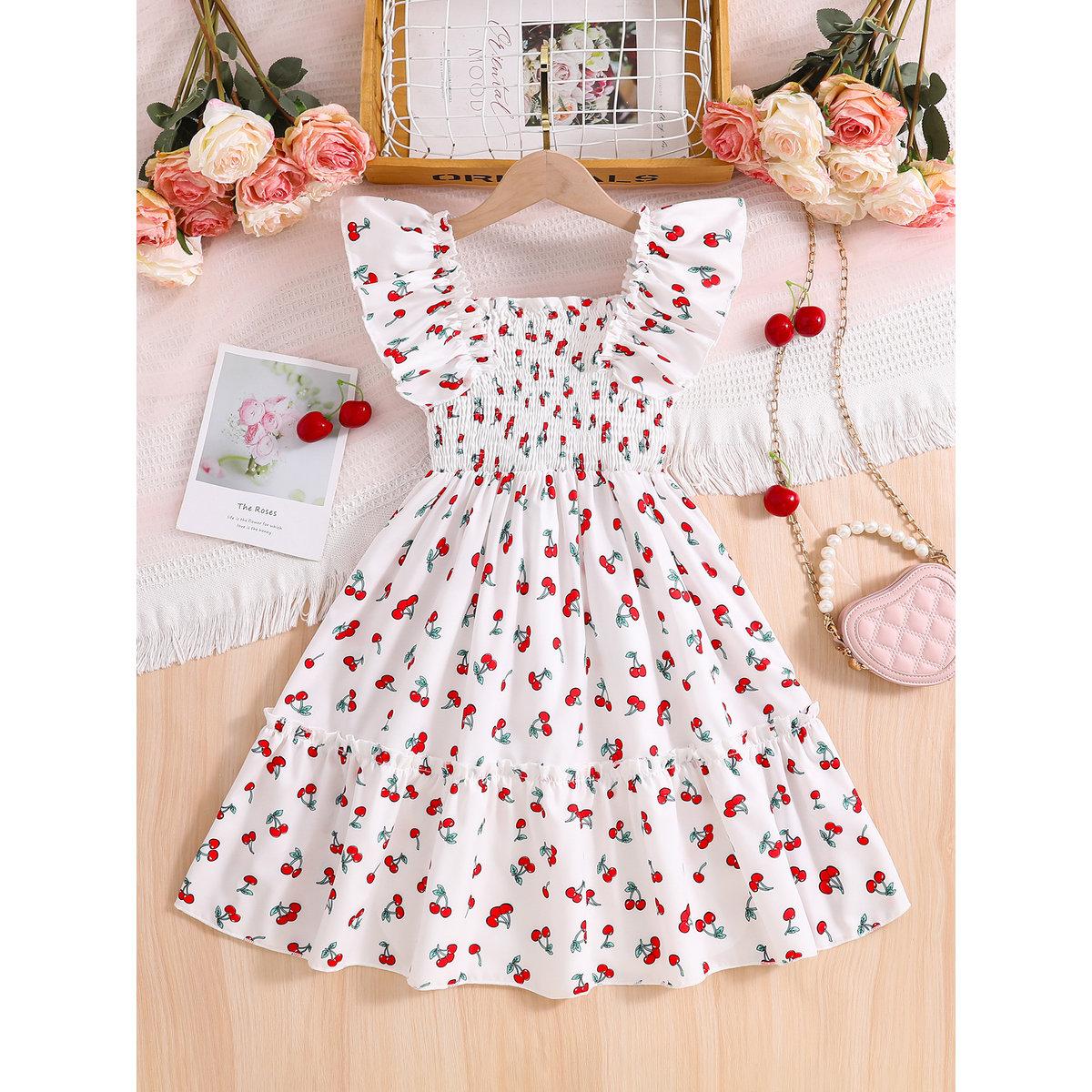 Take Two Girls Cherry Print Ruffled Sleeve Dress-girls-clothing-dressesandjumpsuits-image-2