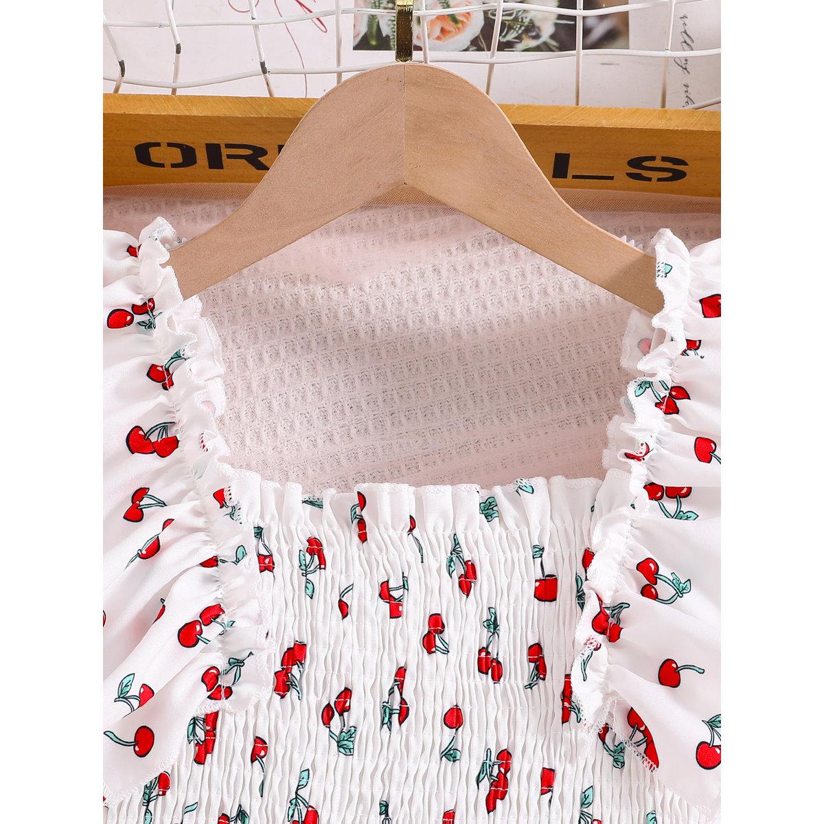 Take Two Girls Cherry Print Ruffled Sleeve Dress-girls-clothing-dressesandjumpsuits-image-3