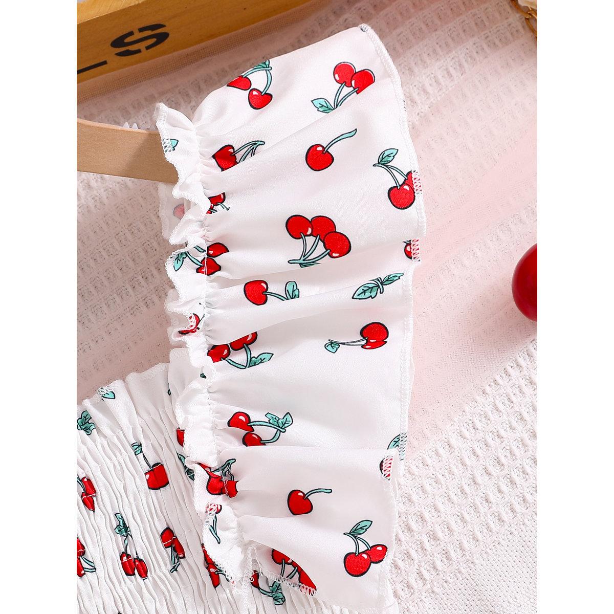 Take Two Girls Cherry Print Ruffled Sleeve Dress-girls-clothing-dressesandjumpsuits-image-4