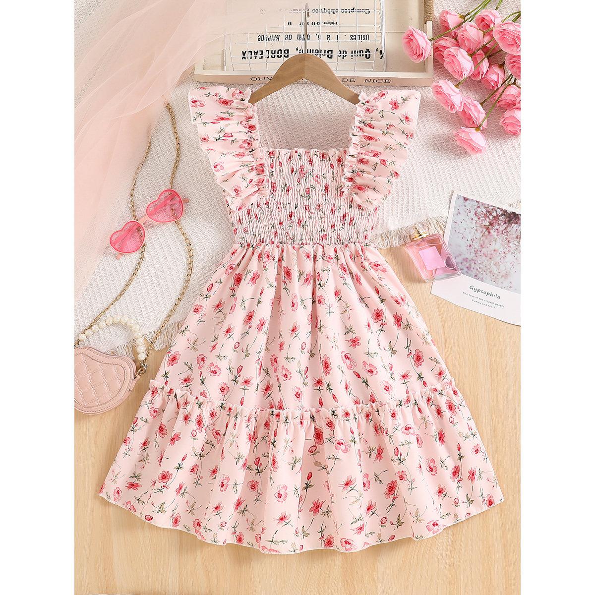 فستان بطبعة زهور وأكمام كشكش-girls-clothing-dressesandjumpsuits-image-2