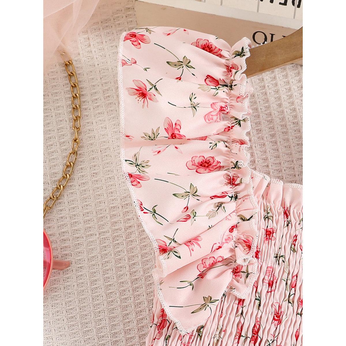 Take Two Girls Pink Floral Print Ruffled Sleeve Dress-girls-clothing-dressesandjumpsuits-image-4