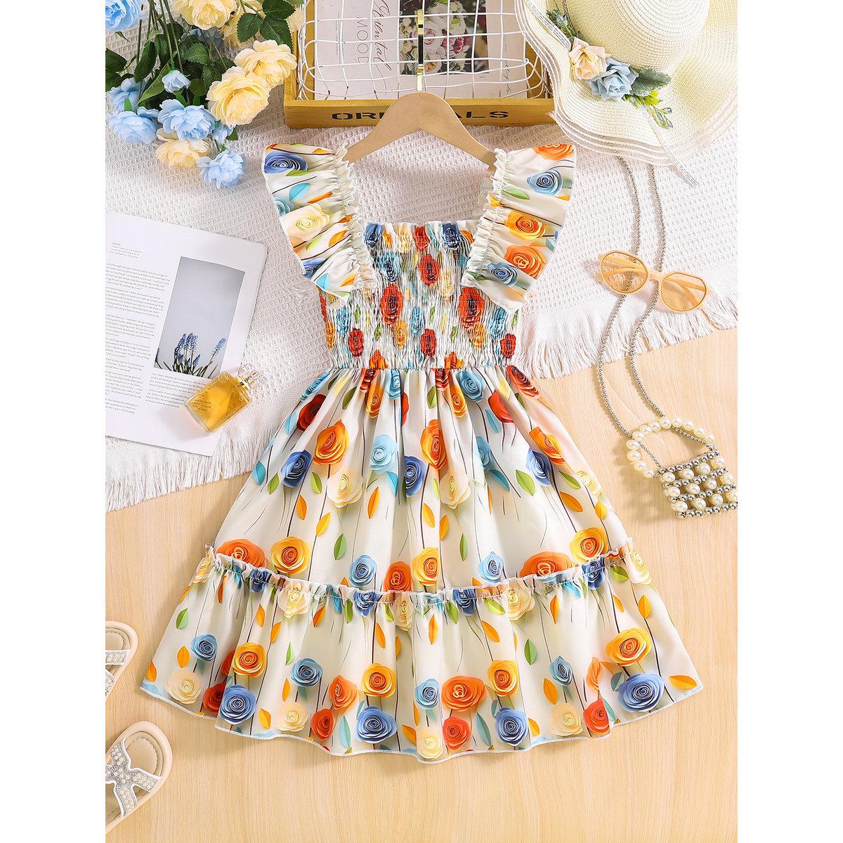 Take Two Girls Multi Floral Print Ruffled Sleeve Dress-girls-clothing-dressesandjumpsuits-image-1