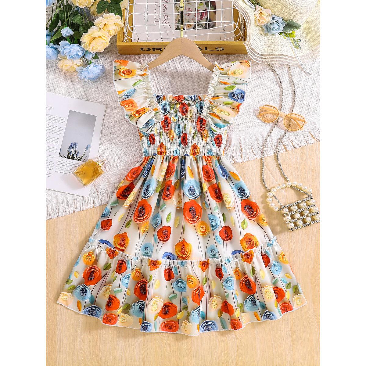 Take Two Girls Multi Floral Print Ruffled Sleeve Dress-girls-clothing-dressesandjumpsuits-image-2