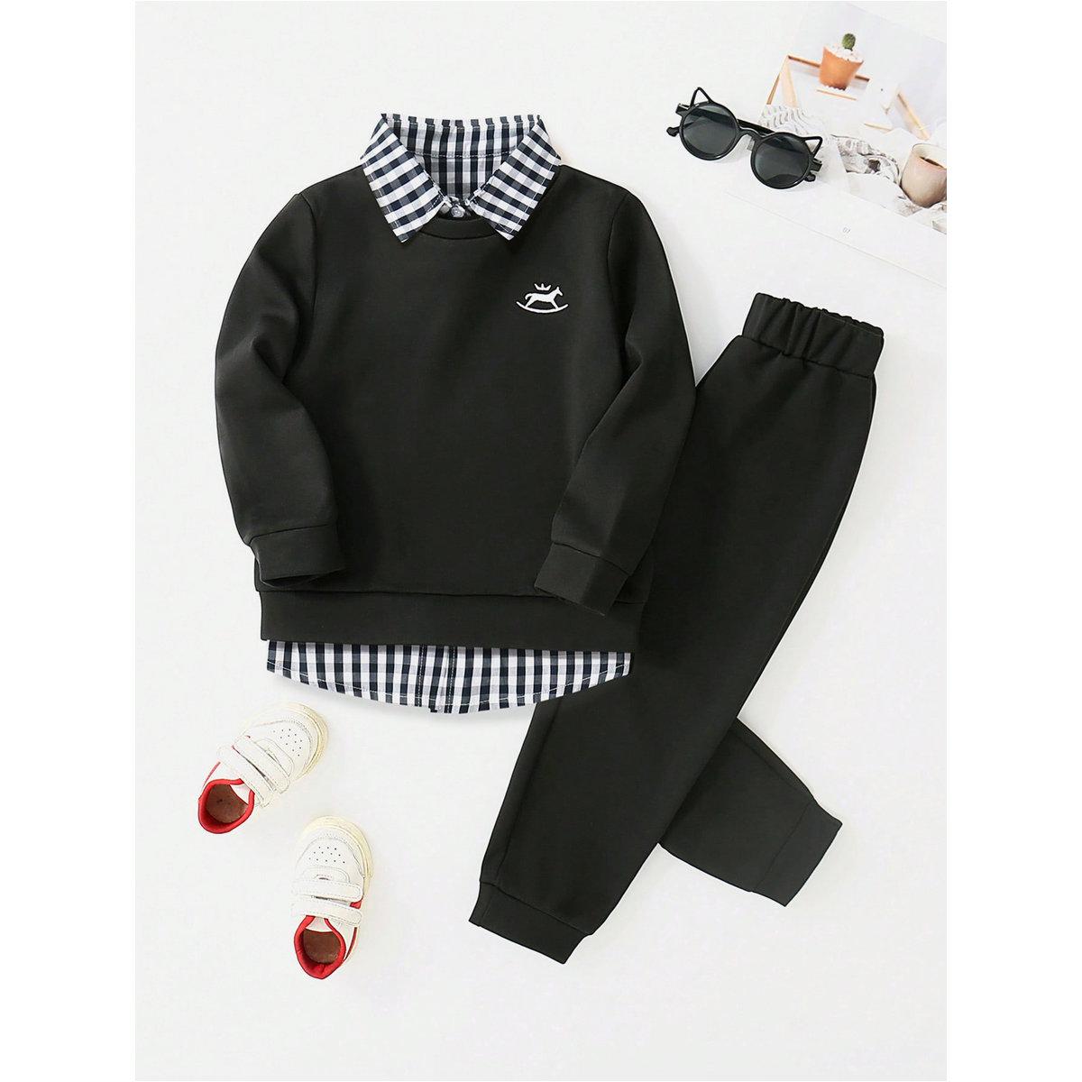 Take Two Boys Black Solid Sweatshirt and Joggers Set-boys-clothing-setsandcoords-image-1