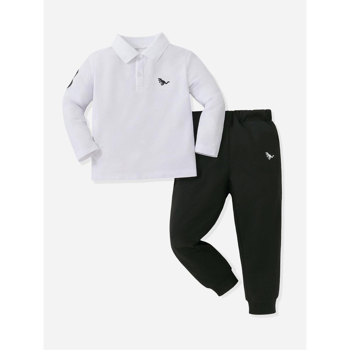 Take Two Boys White Graphic Polo and Black Jogger Set-boys-clothing-setsandcoords-image-1