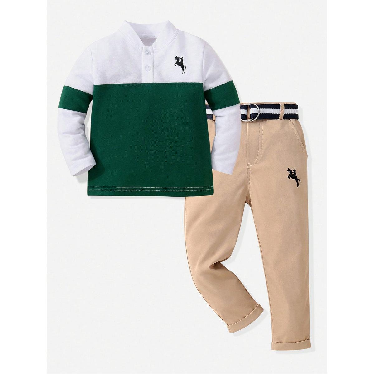 طقم من بنطال وتيشيرت بولو بنمط كُتل الألوان-boys-clothing-setsandcoords-image-1