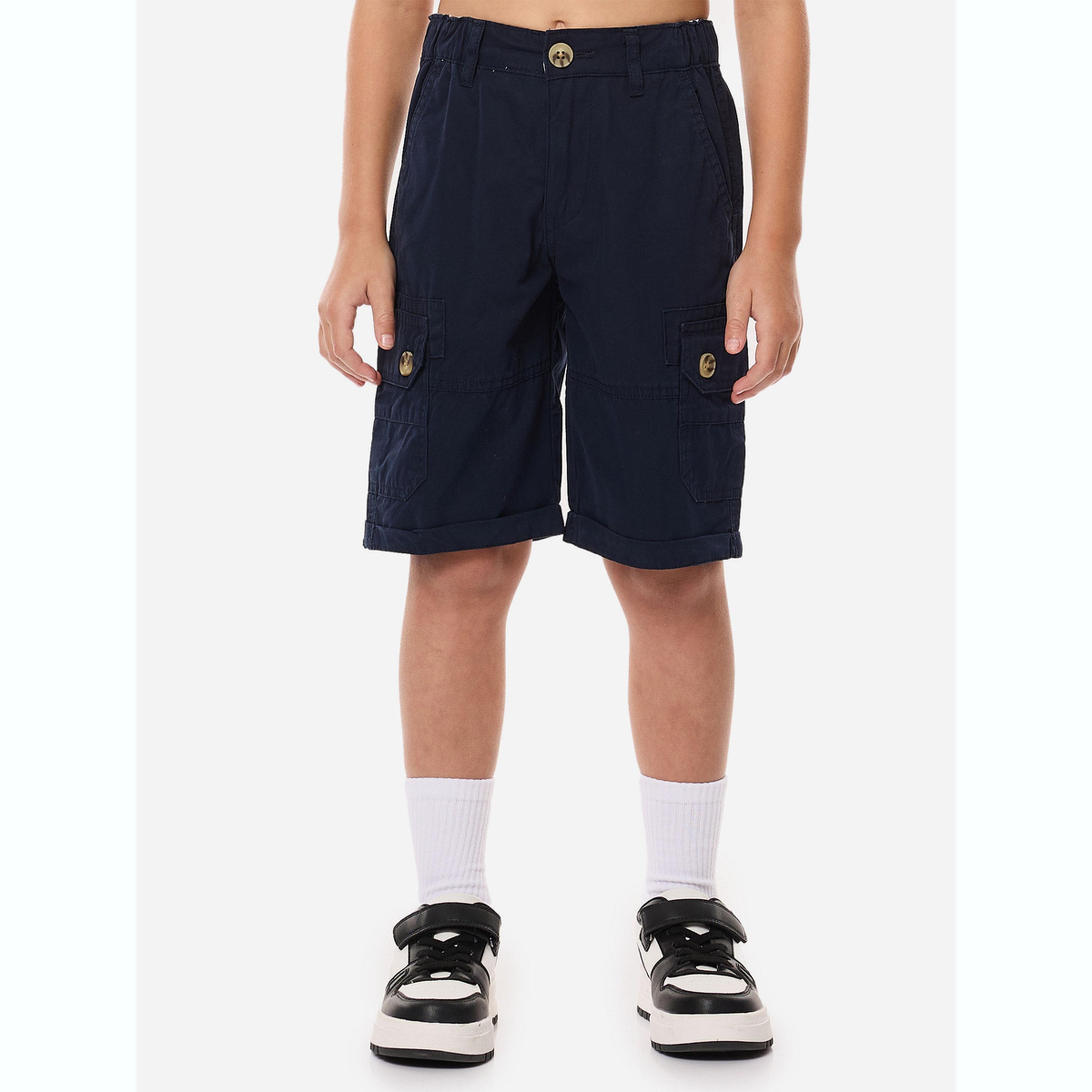 Victor and Jane X Styli Boys Navy Blue Solid Cargo Shorts with Belt Loops-boys-clothing-bottoms-shorts-image-1
