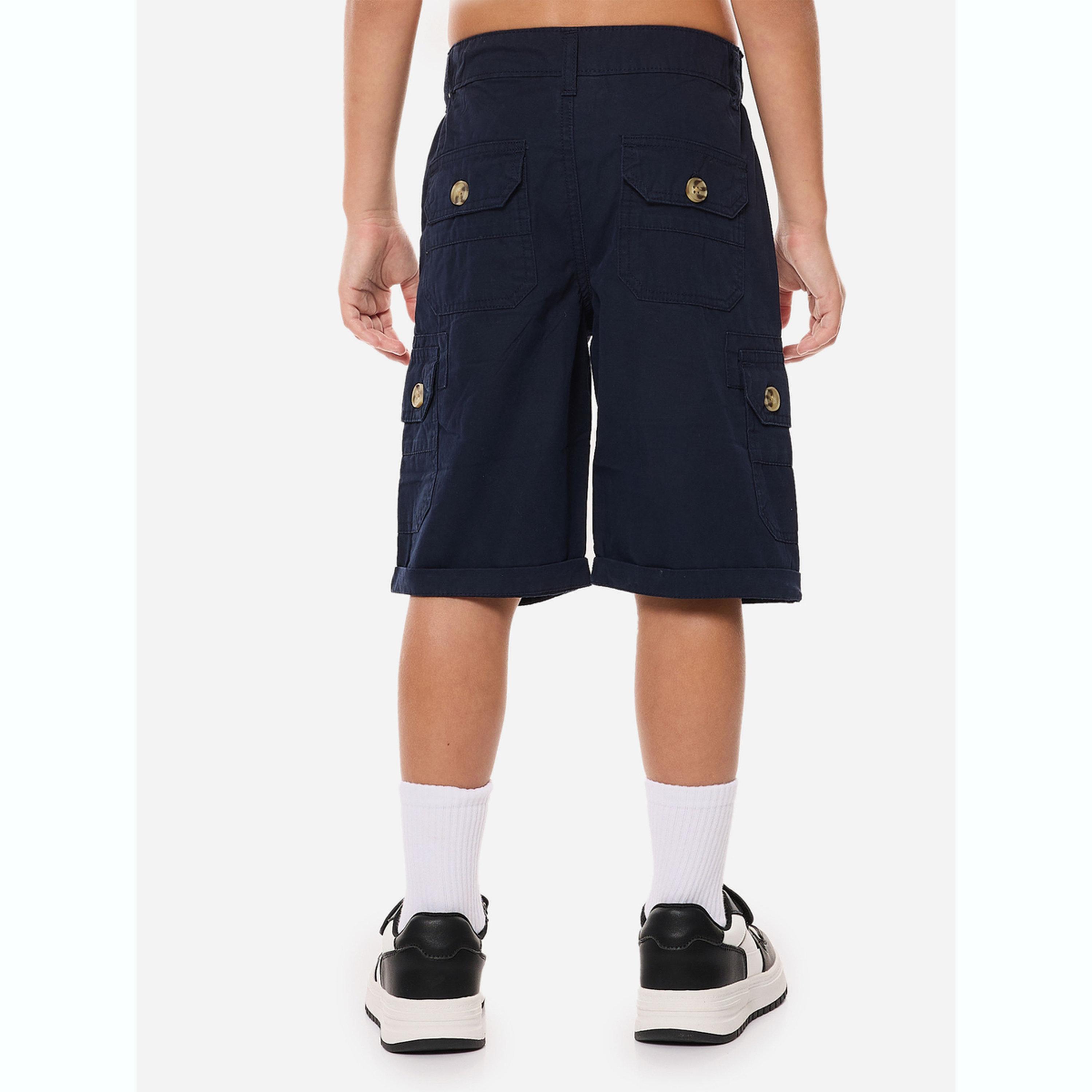 Victor and Jane X Styli Boys Navy Blue Solid Cargo Shorts with Belt Loops-boys-clothing-bottoms-shorts-image-2