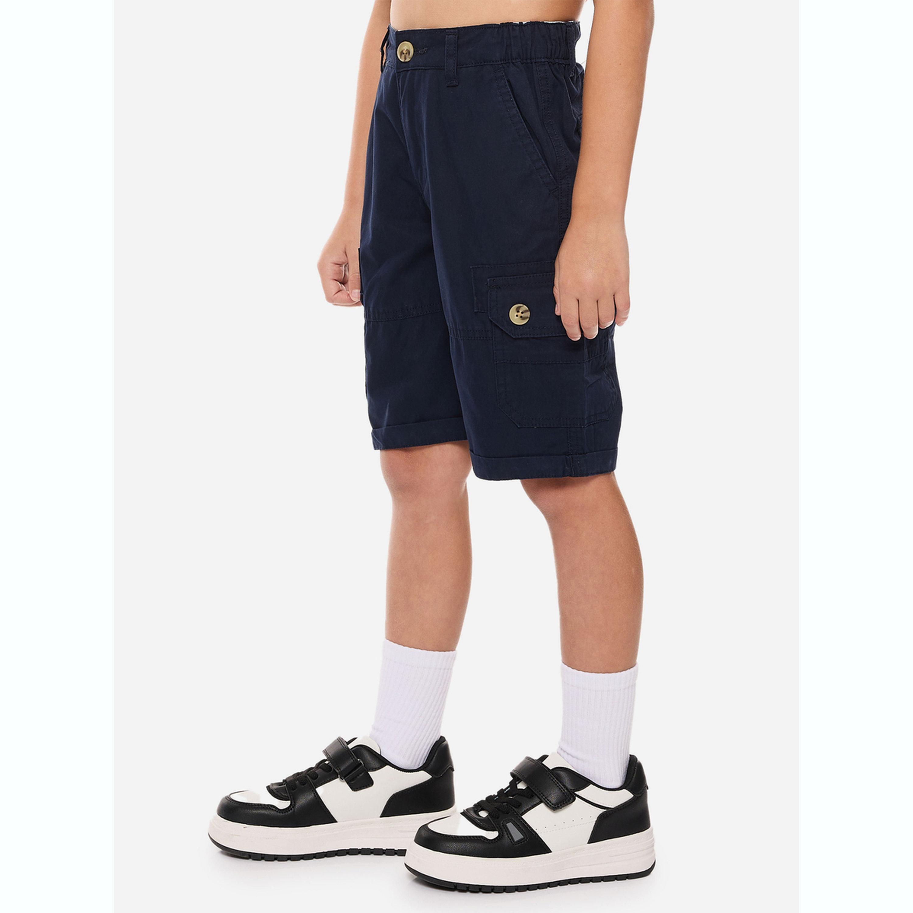 Victor and Jane X Styli Boys Navy Blue Solid Cargo Shorts with Belt Loops-boys-clothing-bottoms-shorts-image-3