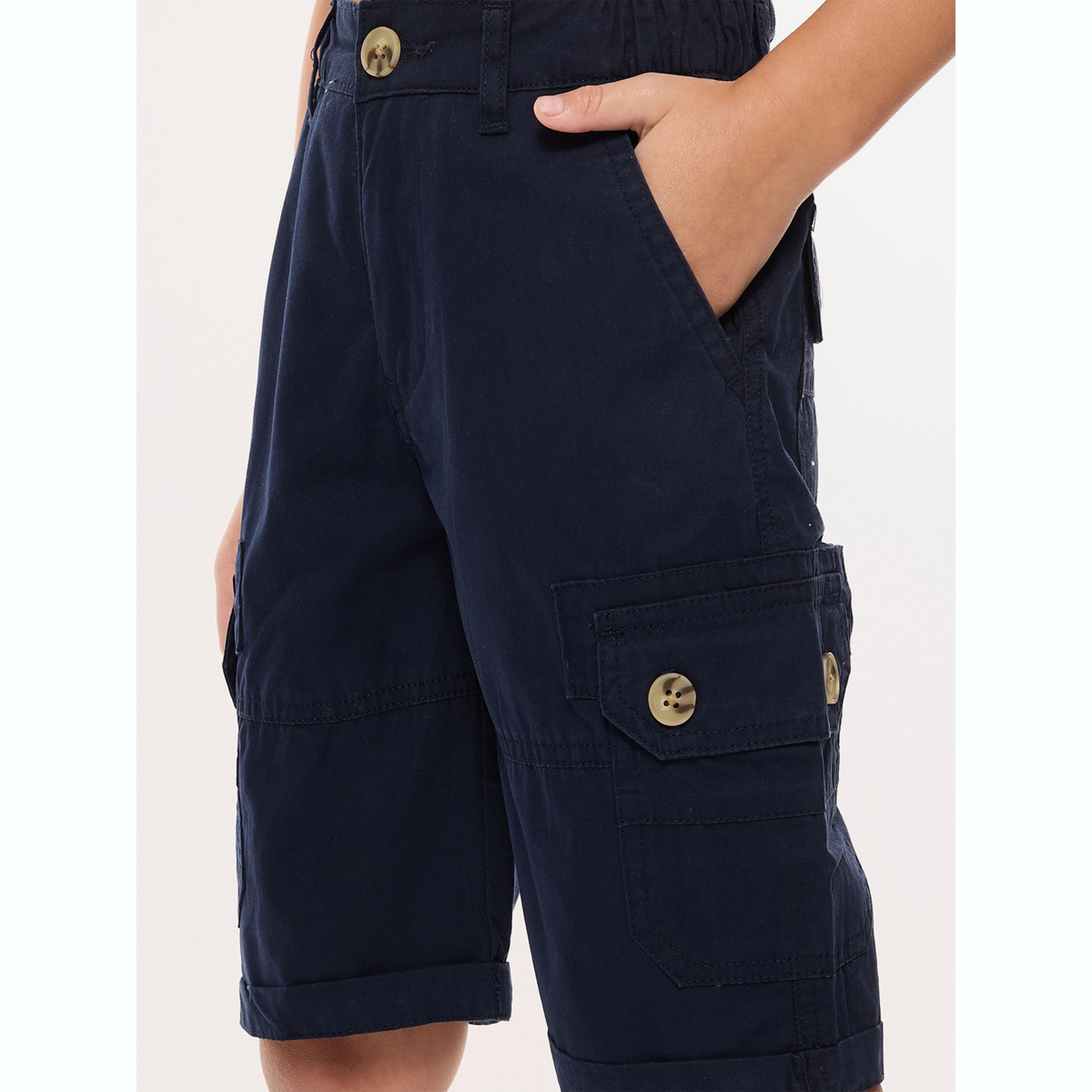 Victor and Jane X Styli Boys Navy Blue Solid Cargo Shorts with Belt Loops-boys-clothing-bottoms-shorts-image-4