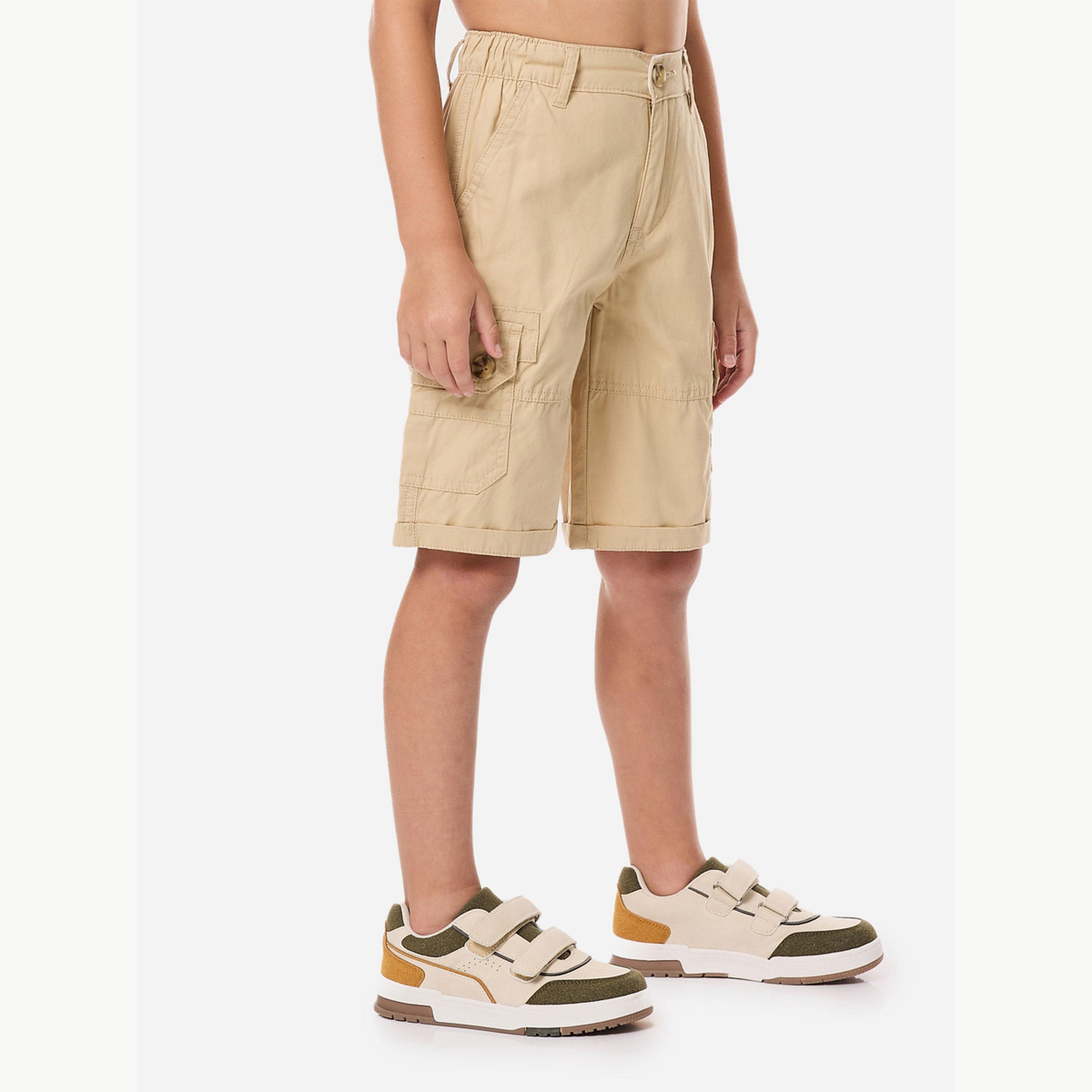 Victor and Jane X Styli Boys Beige Solid Cargo Shorts with Belt Loops-boys-clothing-bottoms-shorts-image-4