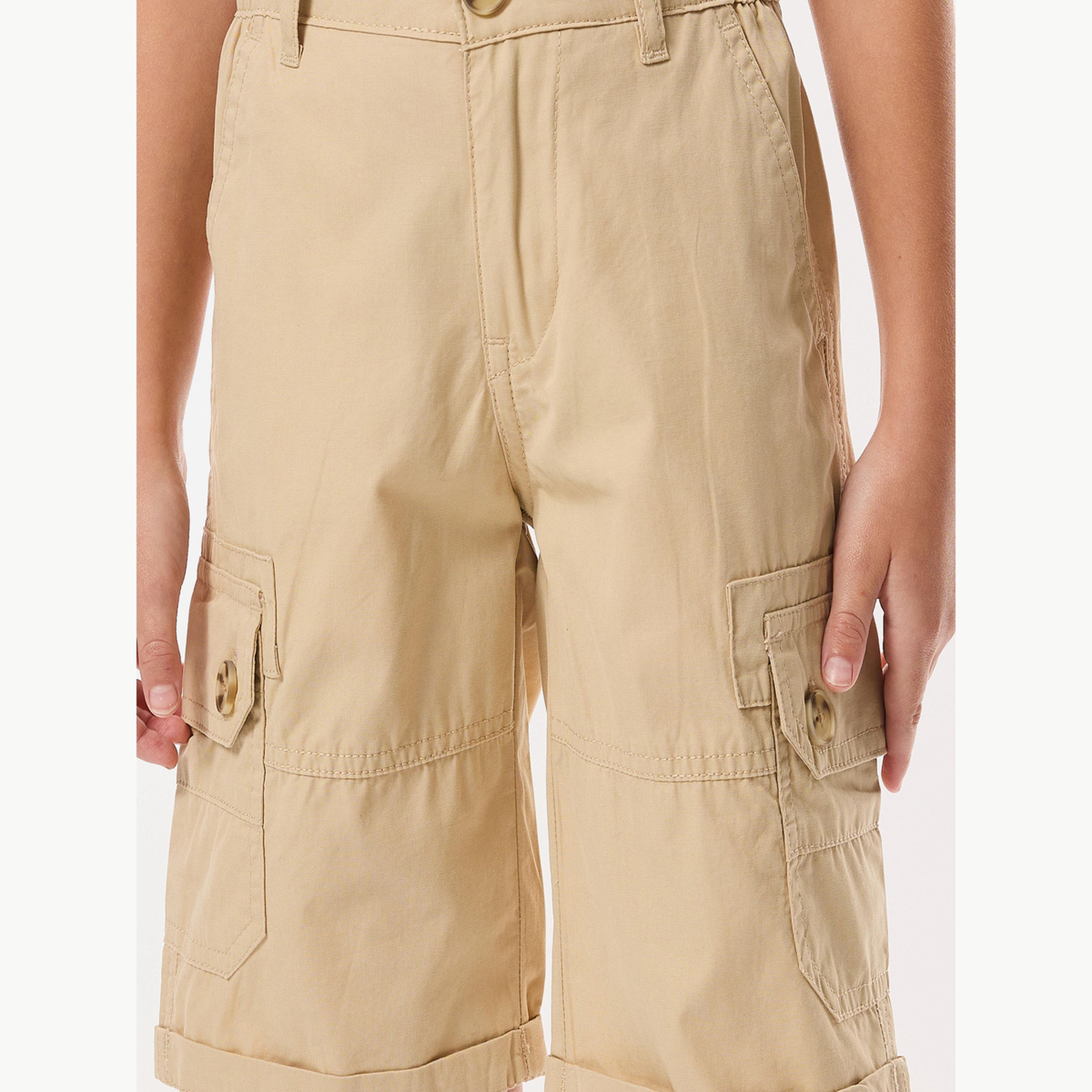 Victor and Jane X Styli Boys Beige Solid Cargo Shorts with Belt Loops-boys-clothing-bottoms-shorts-image-5