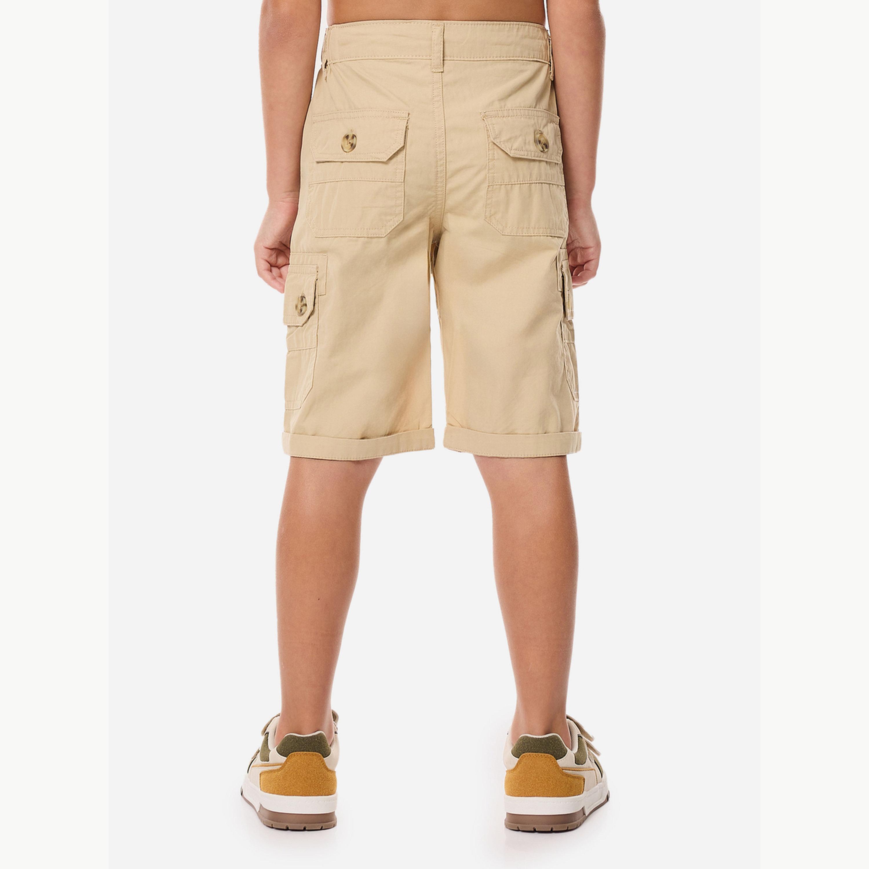 Victor and Jane X Styli Boys Beige Solid Cargo Shorts with Belt Loops-boys-clothing-bottoms-shorts-image-6