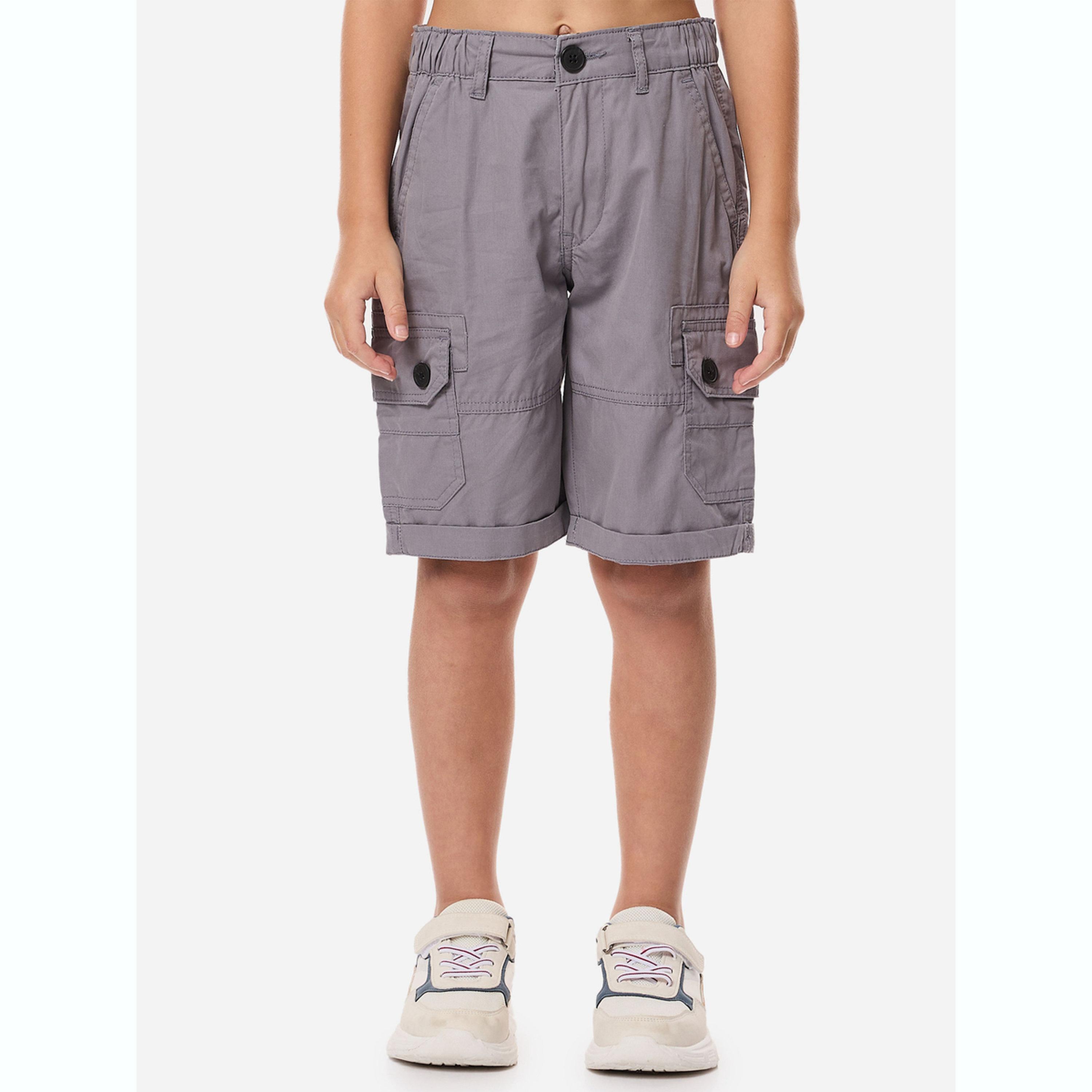 Victor and Jane X Styli Boys Solid Cargo Shorts with Belt Loops-boys-clothing-bottoms-shorts-image-1