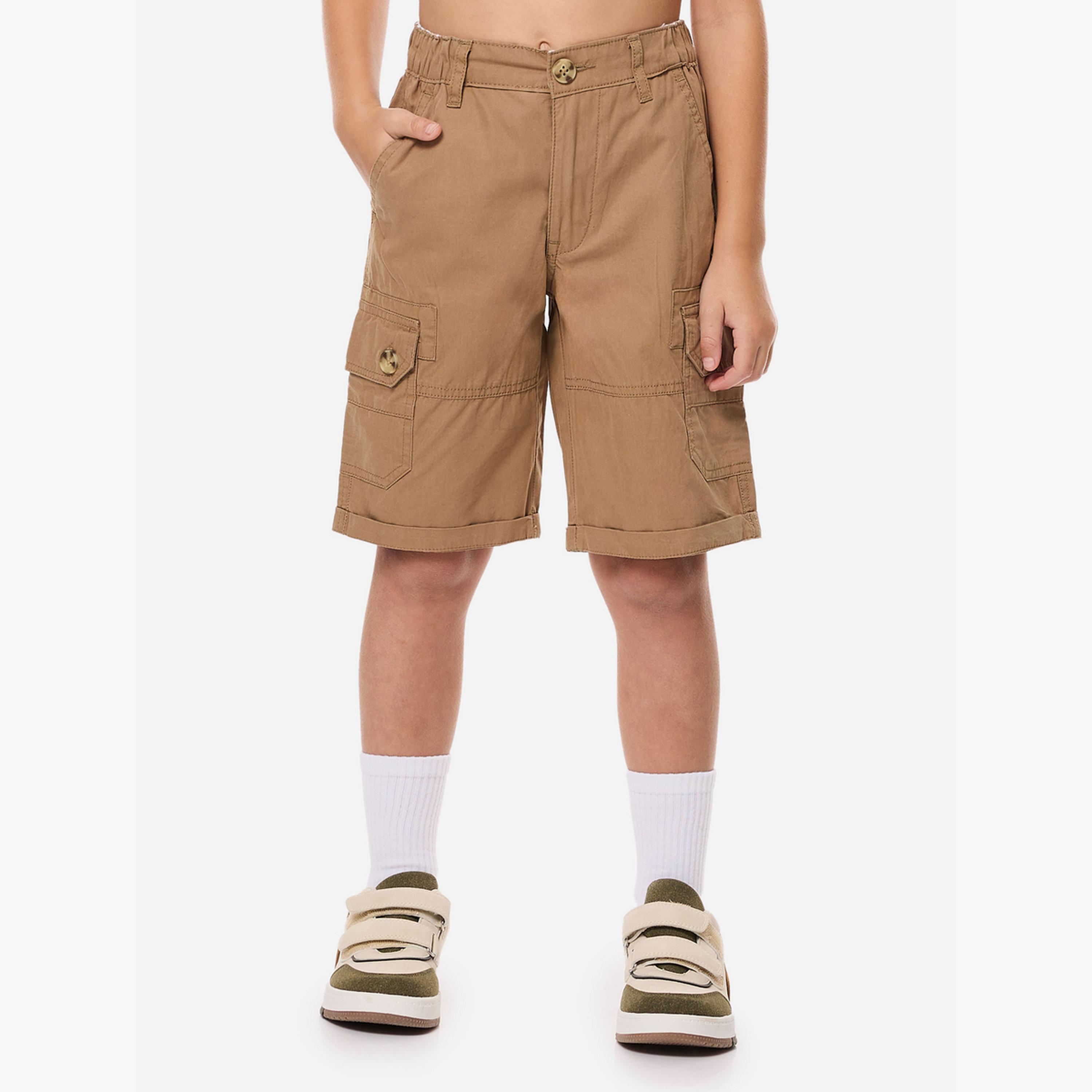 شورت كارجو سادة مع فتحات حزام-boys-clothing-bottoms-shorts-image-1